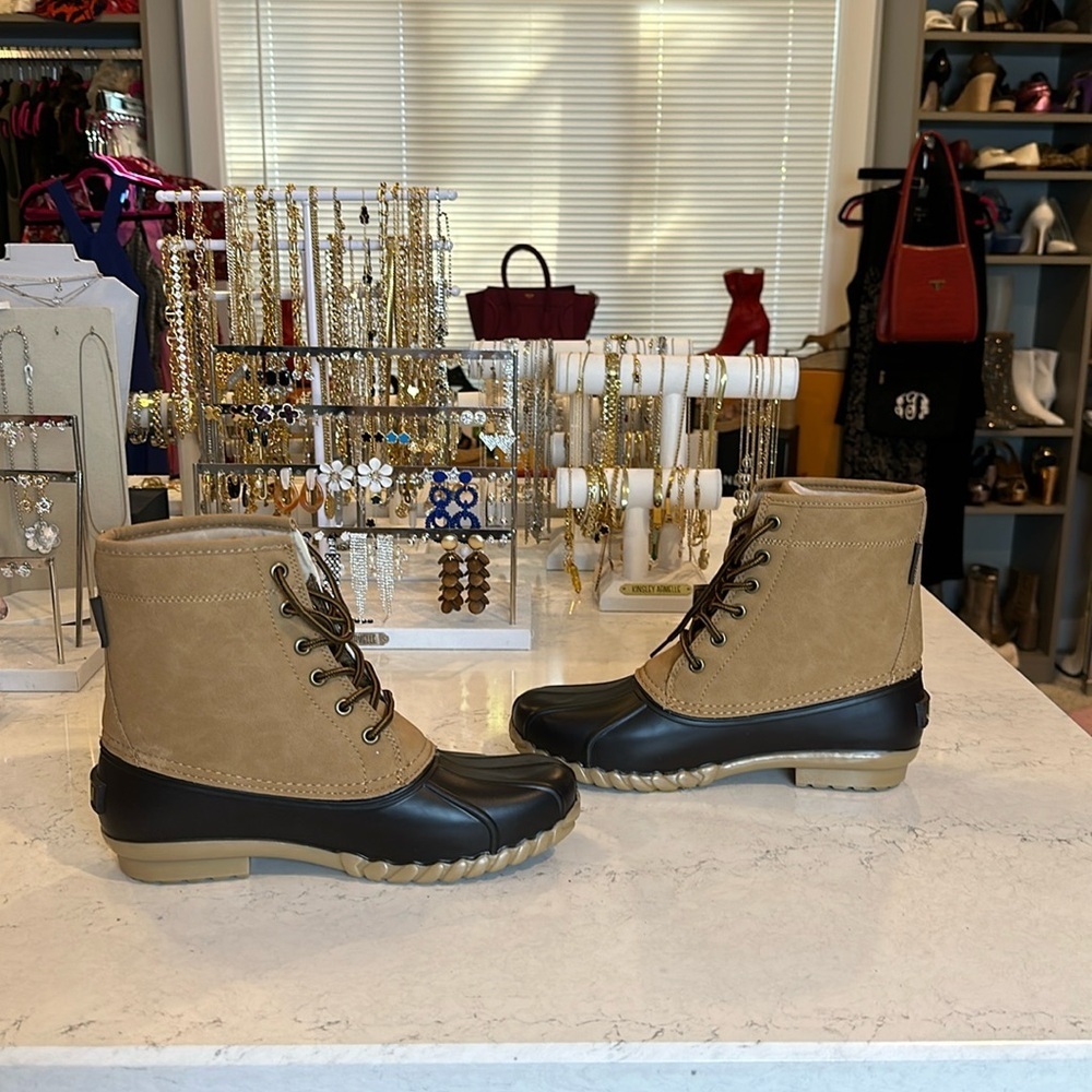 JBU tan and brown faux suede waterproof boots size 9 NWT